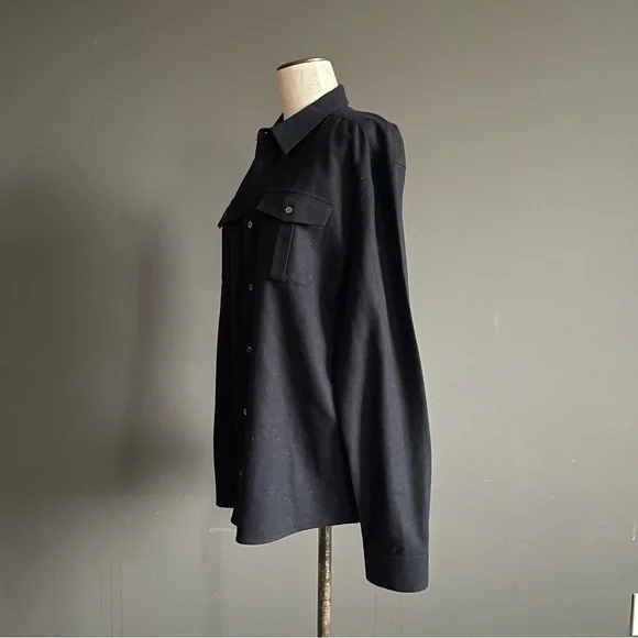 COS Black Wool Blend Shirt Jacket XL Minimalist Utility Overshirt Preppy Classic